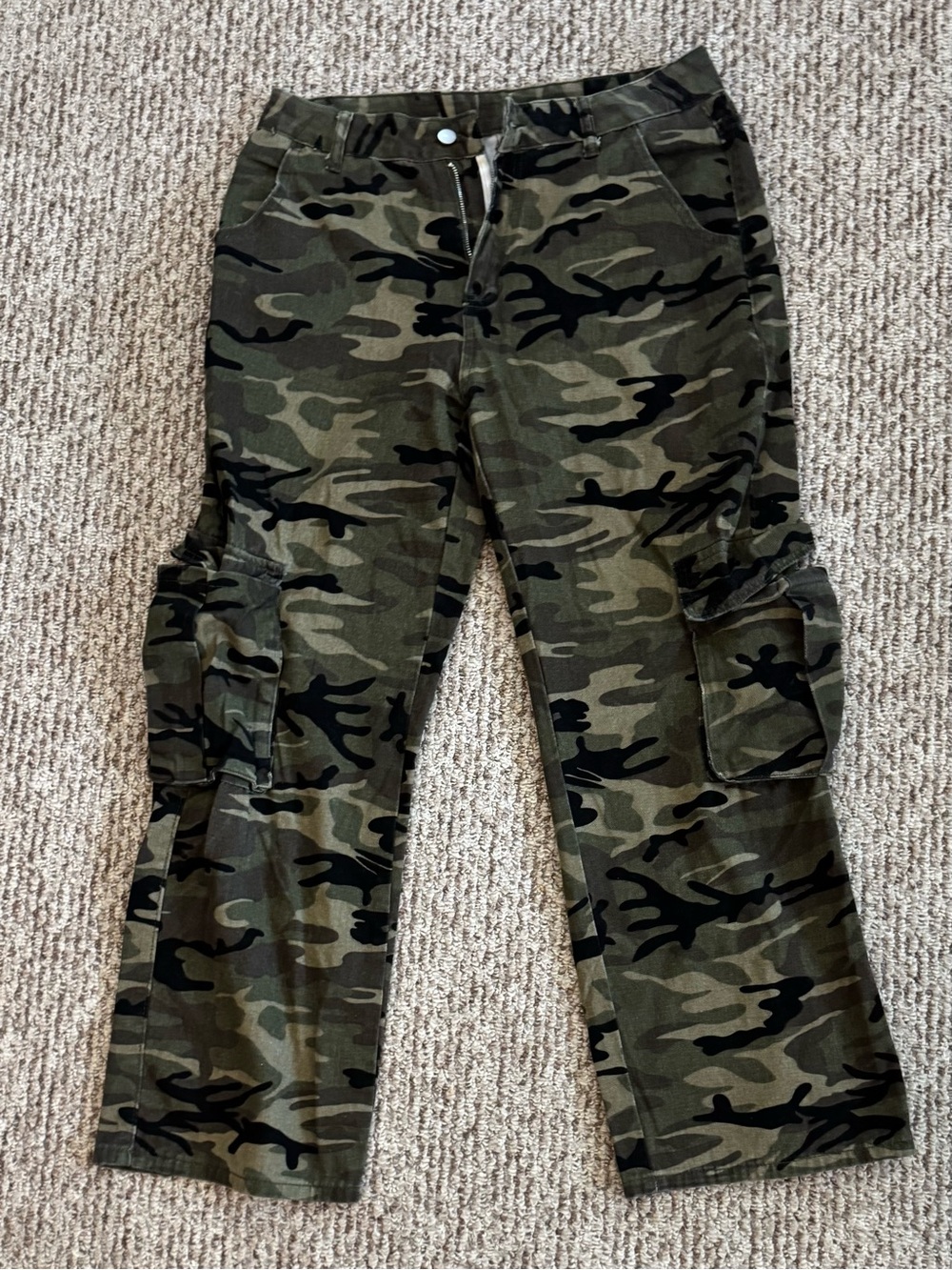 Camo Cargo Pants - Olive Green & Black